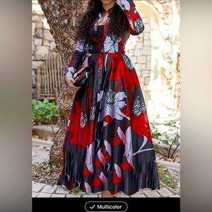 Vibrant Floral Print Maxi Dress - Soft Polyester Fabric, Flattering V-Neck
